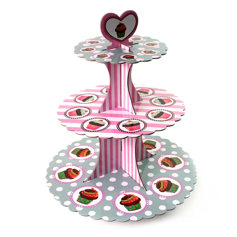 3 яруса кружевных Круглая Бумажная Складная подставка для свадебного торта