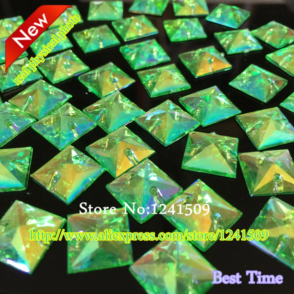 2018 New Products Square Shape Acrylic Green AB Color 12m 20pcs Sewing Garment Accessories Shoes Bag Hats Toys jewelry 2 Holes | Дом и сад