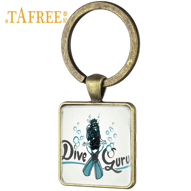 TAFREE Винтаж для аквалангиста квадратный брелок со стеклянным кабошоном Diver узор
