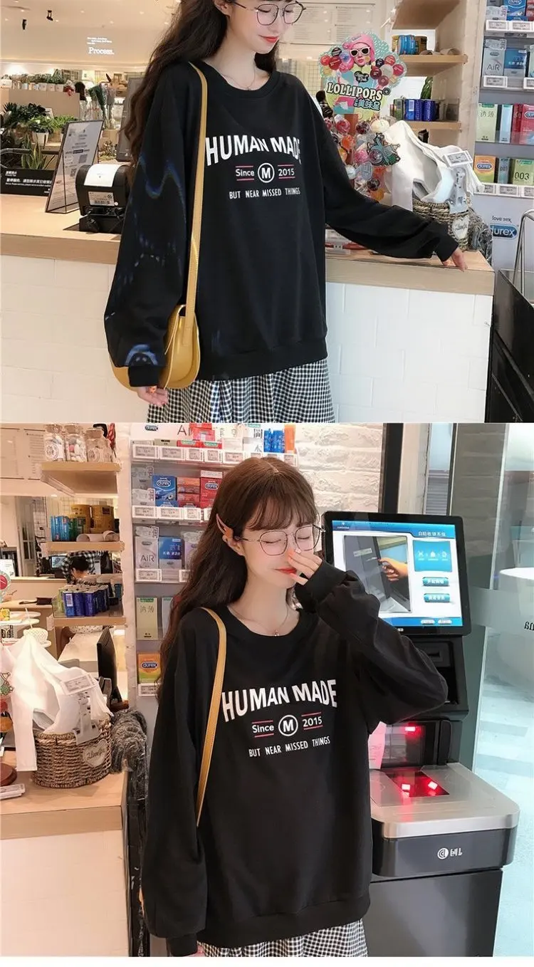 Осенняя Толстовка Femme корейский стиль Ulzzang Harajuku тонкие свободные толстовки женские повседневные Пуловеры с длинными рукавами толстовки Топы