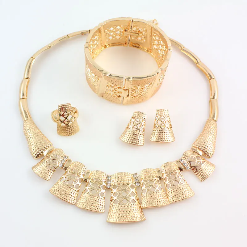 Золотые Ювелирные наборы для женщин ожерелье серьги браслет кольца прекрасные
