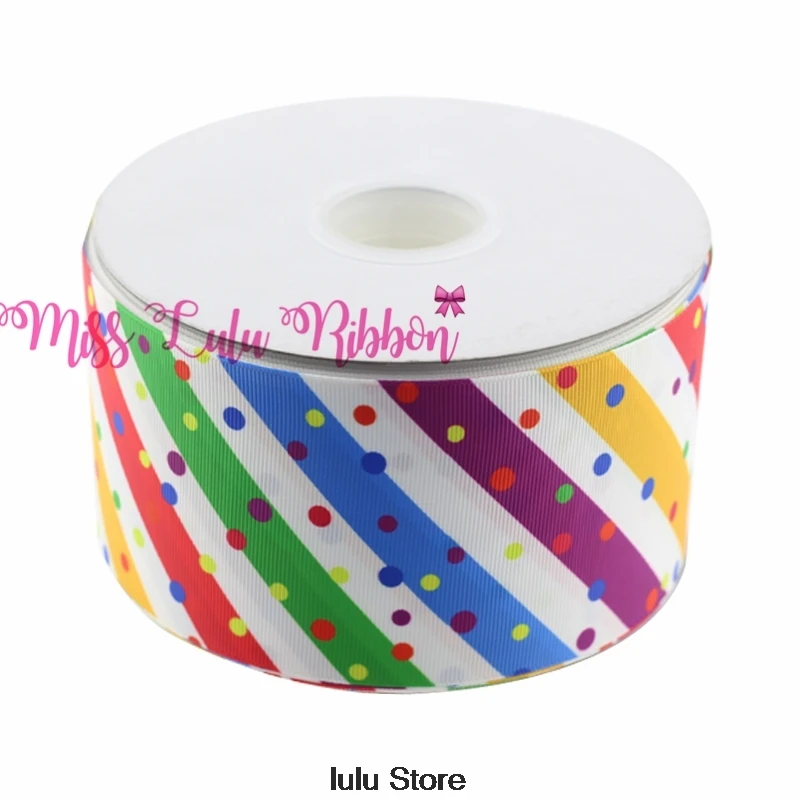 

6-75mm stripe polka dots printed grosgrain ribbon 1-1/2"38mm/elastic ribbon handmade hair bows wedding wrap sewing tool 50 yards