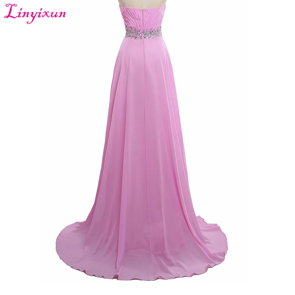 Linyixun настоящая фотография 2017 Vestidos De Fiesta длинные шифоновые складки бисером