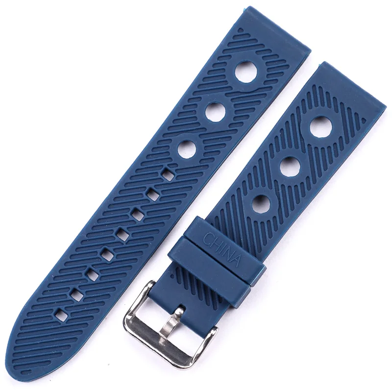 Silicone Watchbands 22mm Black Blue Women Men Waterproof Soft Rubber Watch Strap Bracelet With Stainless Steel Polished Buckle