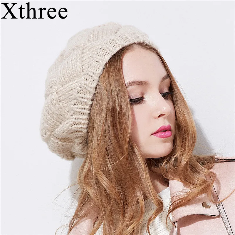 Xthree Новая зимняя женская шапка вязаный берет, шапка с кроличьим мехом и помпонами для девочек, модная весенняя шапка