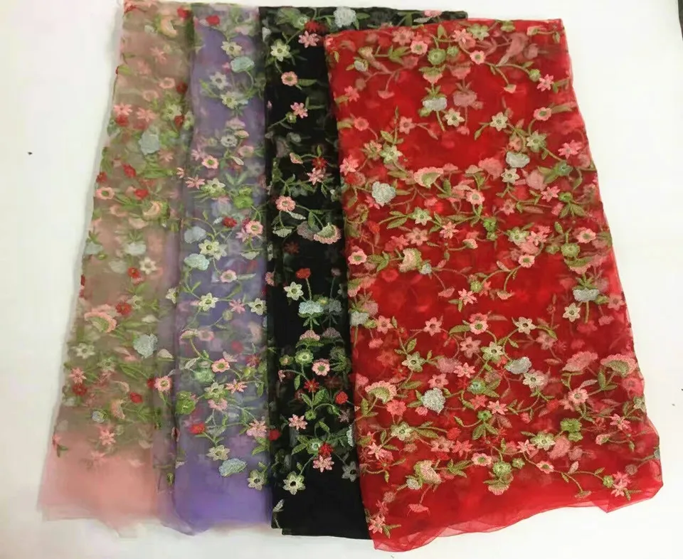 Великолепная красная французская сетчатая кружевная ткань и красивый цветочный