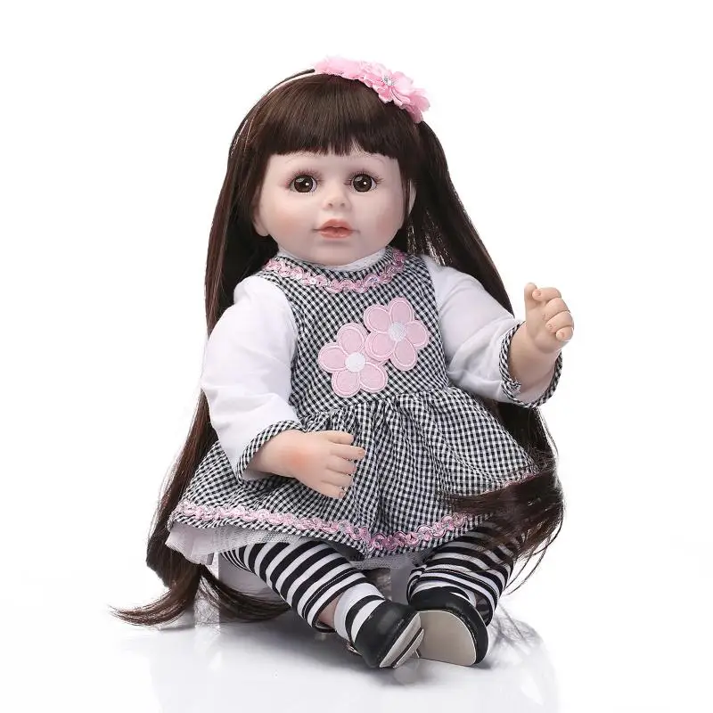 

55CM 20Inch Reborn Adorable Silicone Girls Doll Toys for Children's New Year Gift Lifelike Baby Girl Long Hair Princess Doll Toy