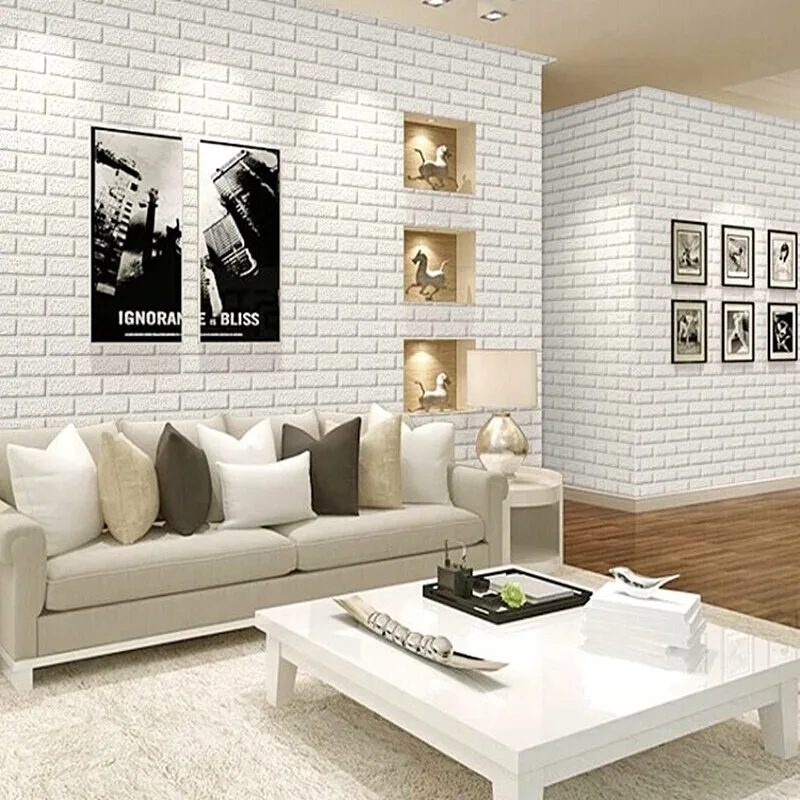 

Modern antique white brick wallpaper Korean cultural characteristics of simple stone brick wallpaper