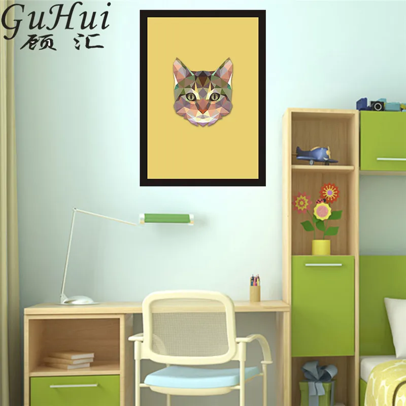 Красочная Геометрическая абстрактная животная голова кошки холст картина для