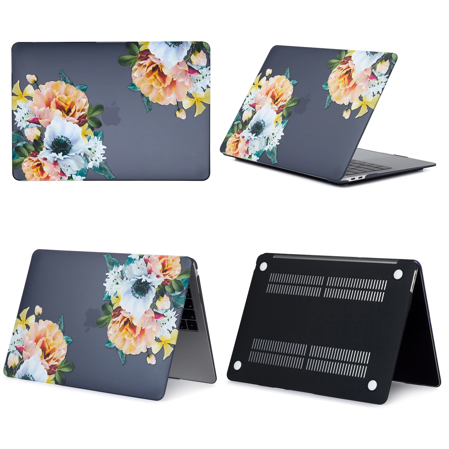 Black Flower Жесткий матовый чехол для ноутбука MacBook Air 11 retina 12 крышка MacBook Pro 13 15 с сенсорной панелью A1706 A1707 A1989 A1990 A1932 - Цвет: Black Flower