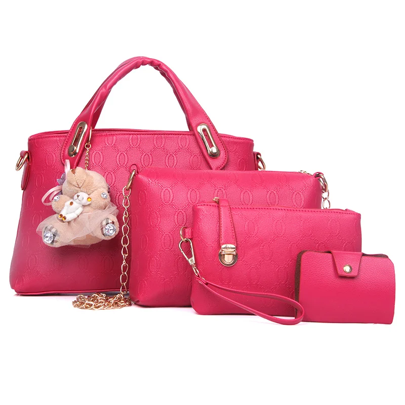 Rose Red Горячая Мода Элегантный 1 комплект большой емкости сумки для женщин леди сумка через плечо кошелек медведь кулон из искусственной кожи для путешествий KABEST - Цвет: Rose Red