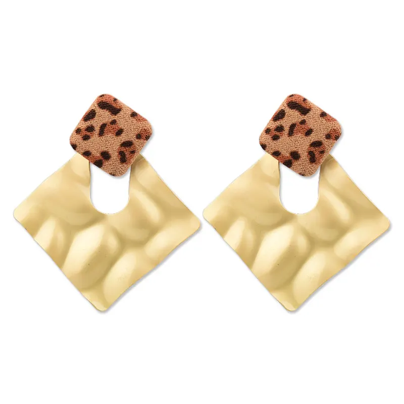 

Vintage Exaggerated Velvet Leopard Drop Earrings For Women Bohemian Geometric Hollow Round Square Drop Earring Statement Jewelry