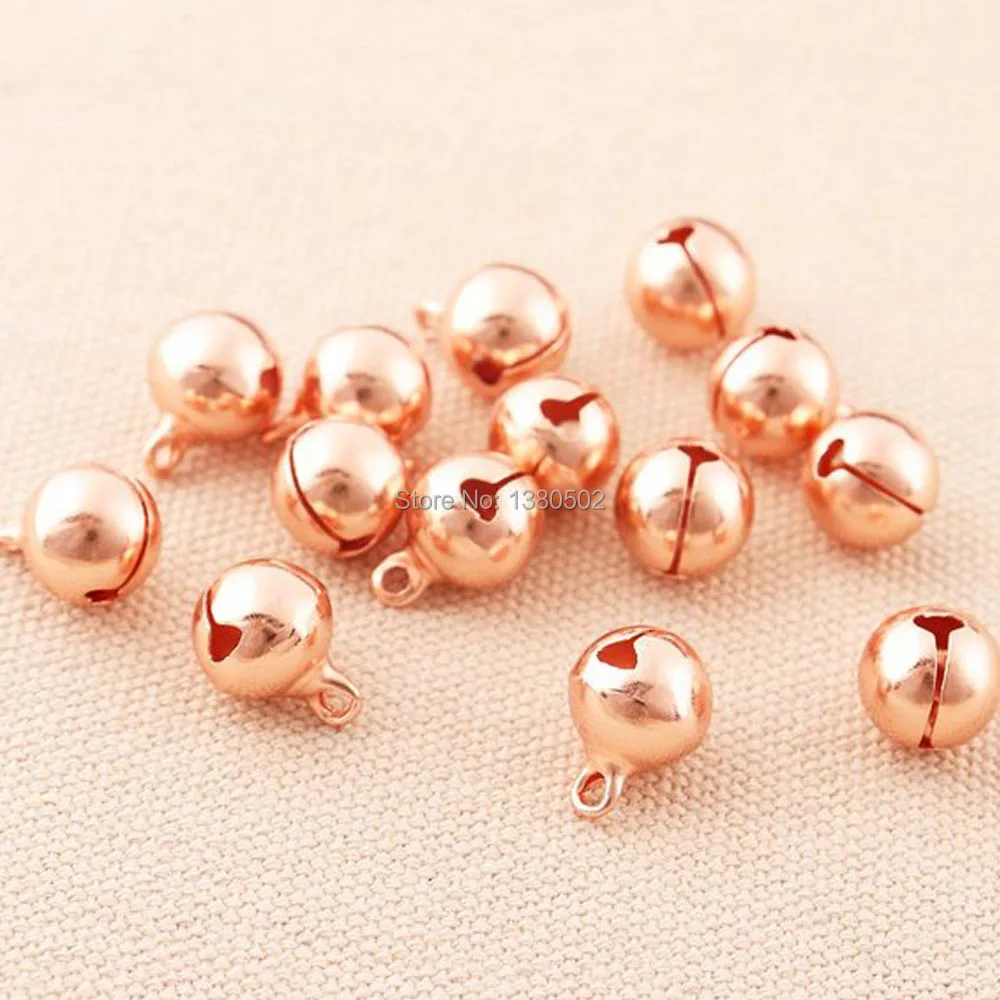 

50pcs/lot 10mm Rose Gold Color Metal Top Quality Loose Bead Jingle bell diy Handmade Christmas Decoration Accessories