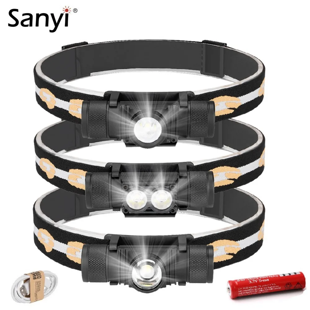 

Sanyi D10 XM-L2 LED Headlamp Headlight USB Charging Interface Cycling Head Flashlight 6-Mode Dimming Torch Camping Fishing Lamp