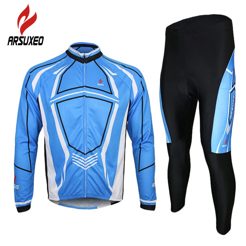 2017 NEW ARSUXEO Men Cycling Long Sleeves MTB Jersey Bike Bicycle Sets Shirts Wear Uniforms Quick Dry Suits | Спорт и развлечения