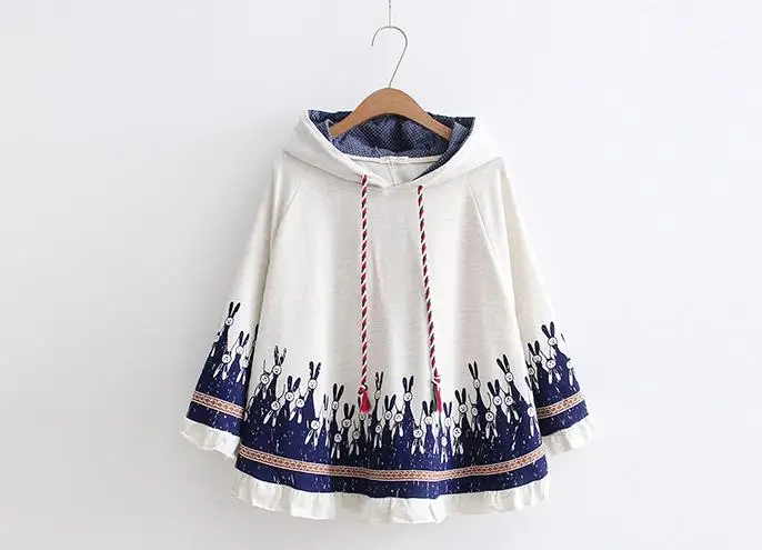 light gray Merry Pretty, плащ, верхняя одежда для женщин, осенний, с принтом кролика, с ушками, стерео, толстовки, пальто, хлопковый пуловер, пончо, куртка, плащ, пальто с капюшоном - Цвет: light gray