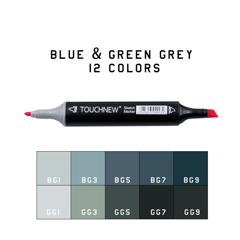 12gray-black Touchfive маркер, 168 цветов, ручка, спиртовой маркер, набор, двойная головка, художественные маркеры для рисования, модная одежда, дизайн для школьников - Цвет: 12gray-black