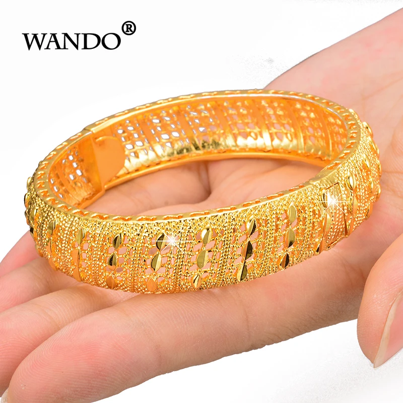 

WANDO New India Brass Openable Bangle Bracelet Screw Big Flowers Arab Ethiopian Bangle Gold Color Dubai Africa Jewelry Giftwb154