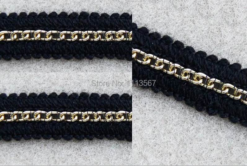 20 ярдов Черная Плетеная отделка Золотая цепочка для свадебного платья