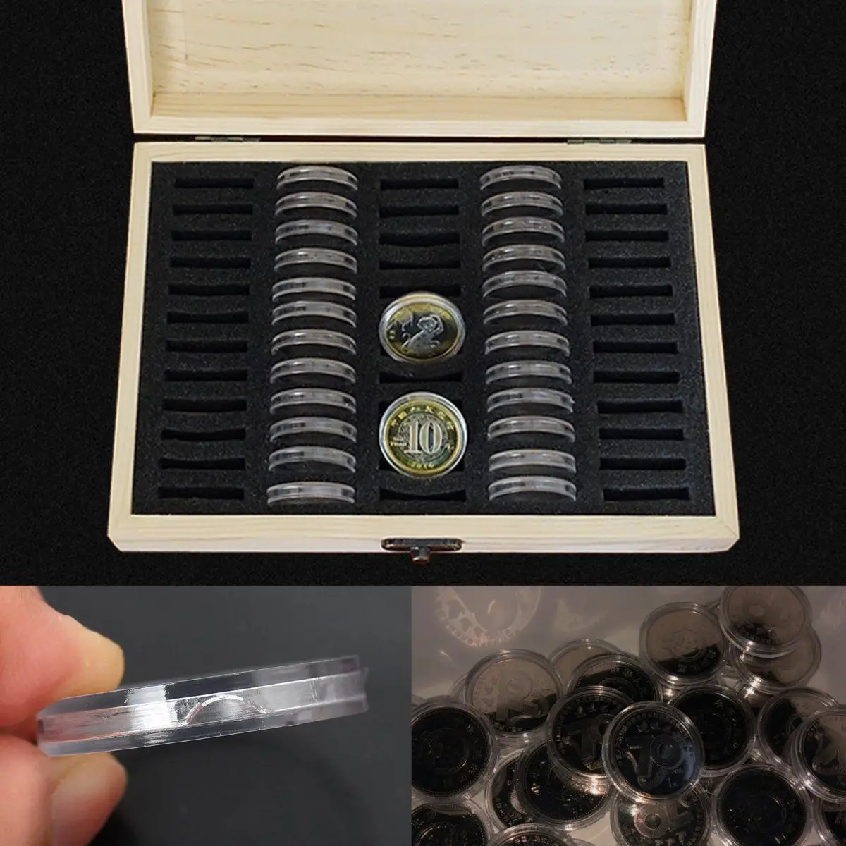 50 шт. деревянные круглые держатели для монет 25/27/30 мм|case box|storage containercoin collecting box |