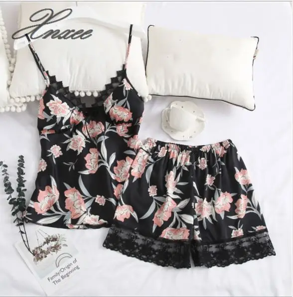

Xnxee summer sexy silk strap shorts two-piece ladies ice silk home service suit