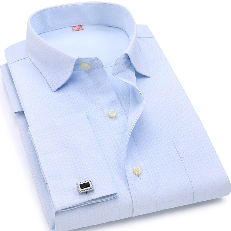 Men's Long Sleeve Casual Male Shirts French Cuff Dress 4XL Men Cufflinks Shirt 2019 New Pink Jacquard Fabric | Мужская одежда