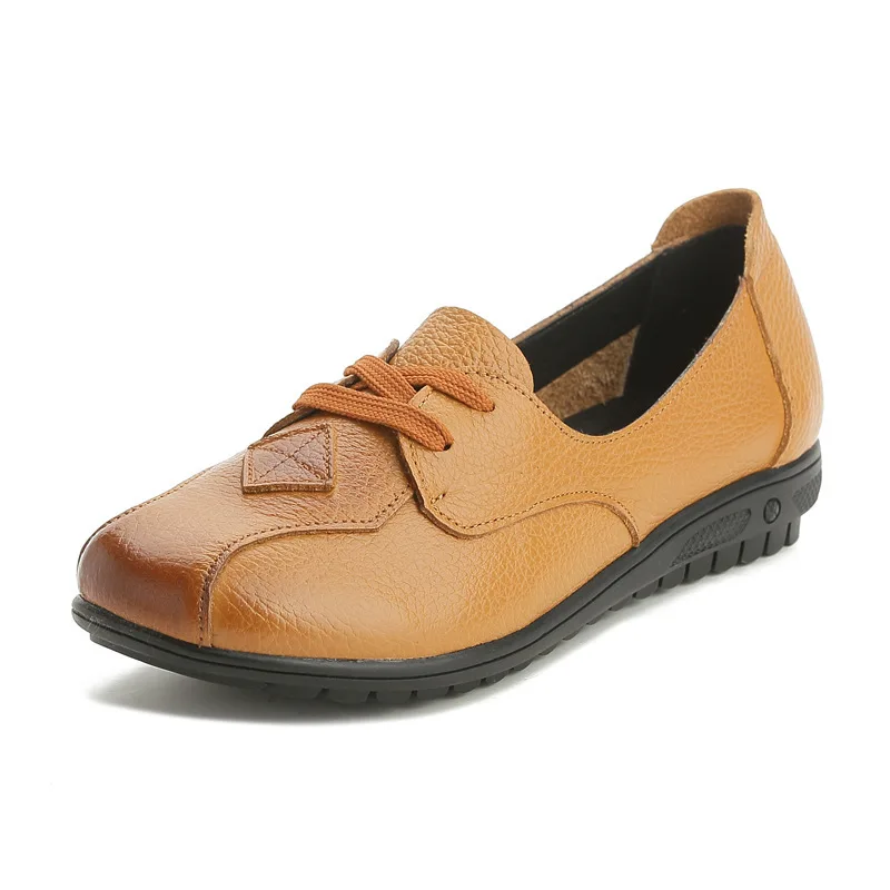 

Women's Flats Casual Genuine Leather Sewing thread Color matching Shoes Woman Moccasins Ladies Driving Shoe yellow red black