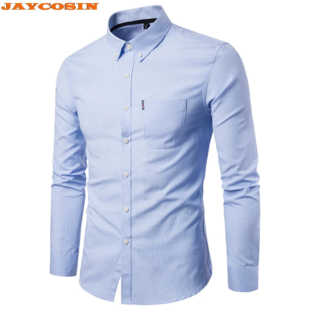 Мужская рубашка с длинным рукавом JAYCOSIN однотонная приталенная большого размера M