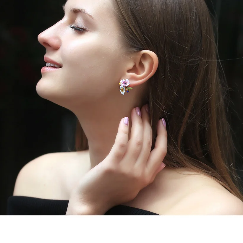 Juicy Grape New Pastoral Flower Series Handmade Enamel White Daisy Stud Earrings 925 Silver Needles Fashion Jewelry | Украшения и