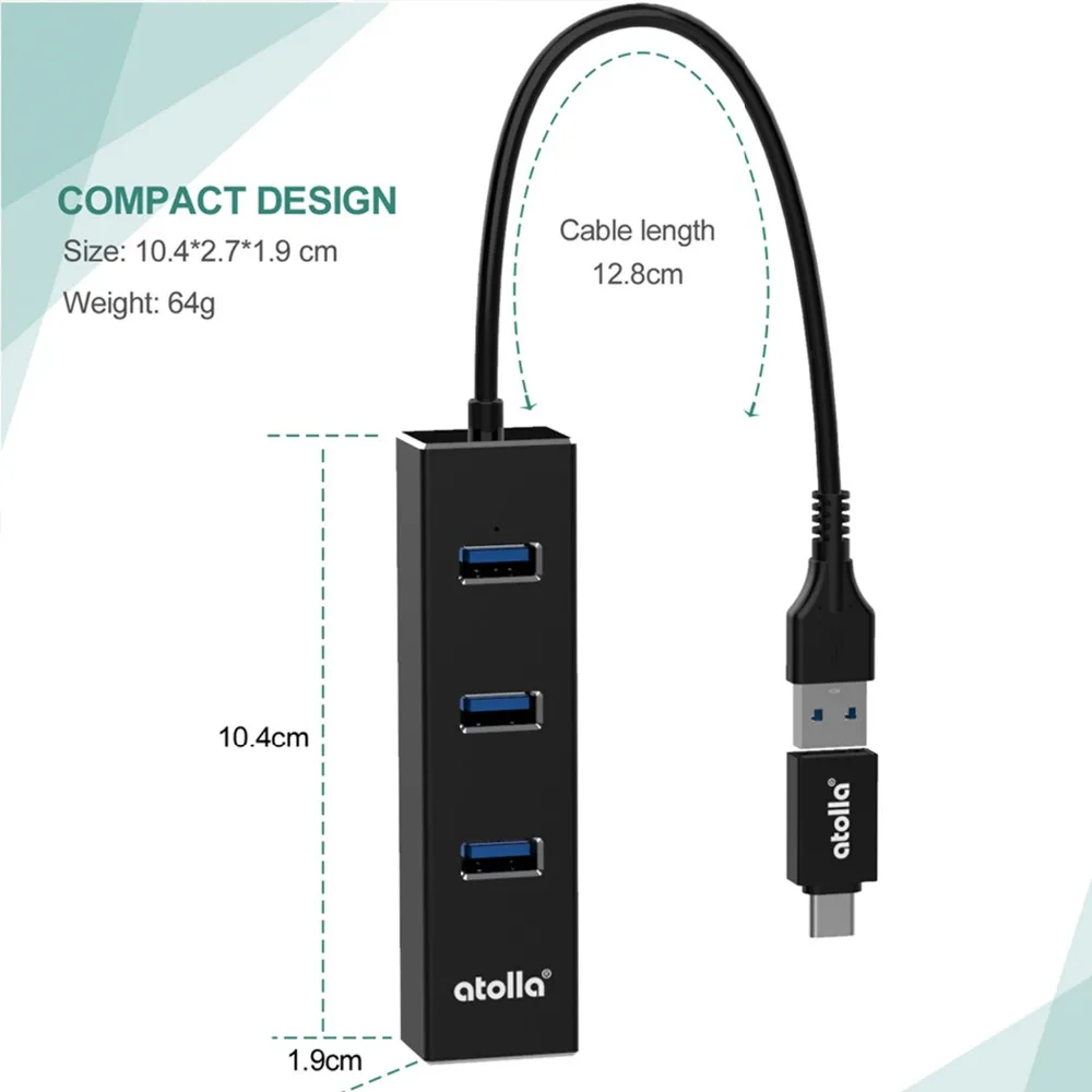 Atolla USB 3,0 Hub Ethernet с USB C сетевой адаптер переменного тока, 3 Порты и разъёмы USB разветвитель Gigabit Ethernet концентратор для Macbook, Mac Pro/mini, iMac