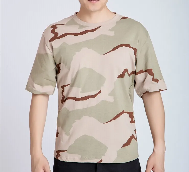 3 sand camouflage Летняя мужская камуфляжная футболка для охоты на открытом воздухе, дышащая армейская тактическая Боевая футболка, военная сухая Спортивная камуфляжная уличная походная футболка - Цвет: 3 sand camouflage