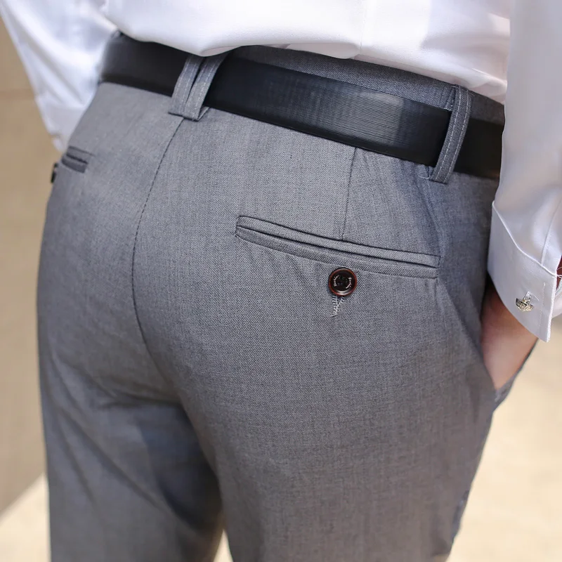 2017 Slim Fit Лето Бизнес Для мужчин деловой костюм Штаны Свадебные Жених брюки 28 ~ 38