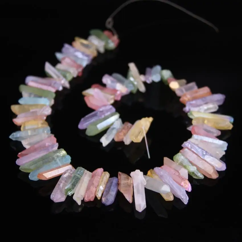 

15.5"Strand Top Drilled Colourful Raw Crystal Points Beads,Mix Color Quartz Crystal Tusk Stick Necklace Pendants Jewelry
