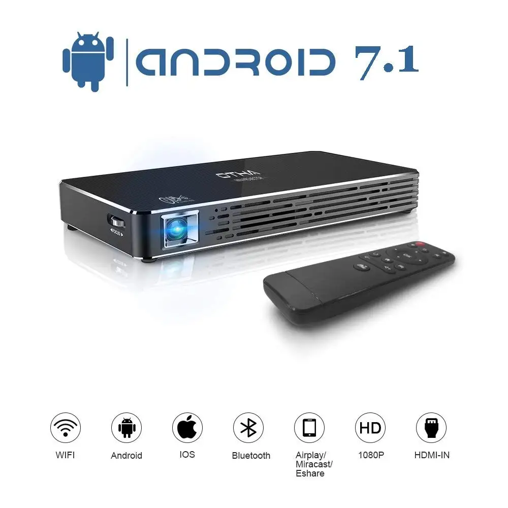 OTHA Пико Портативный Android 7 1 видео DLP проекторов Max 120 &quotДисплей Smart мобильный
