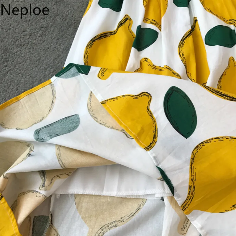 Neploe из двух частей комплект Для женщин летнее платье с лимонным принтом круглым