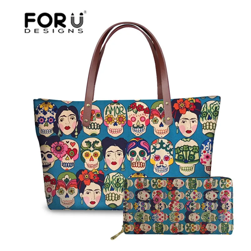 FORUDESIGNS Sugar Skull сумка с принтом женская большая сумка с ручкой сверху женская сумка на плечо для женщин 2 шт./компл. сумочка и кошелек
