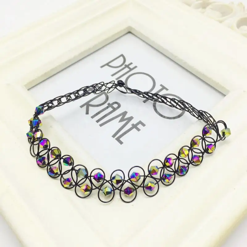 

Hot Vintage Stretch Tattoo Choker Necklace Retro Gothic Elastic Collares femme Rhinestone Necklaces for women girl