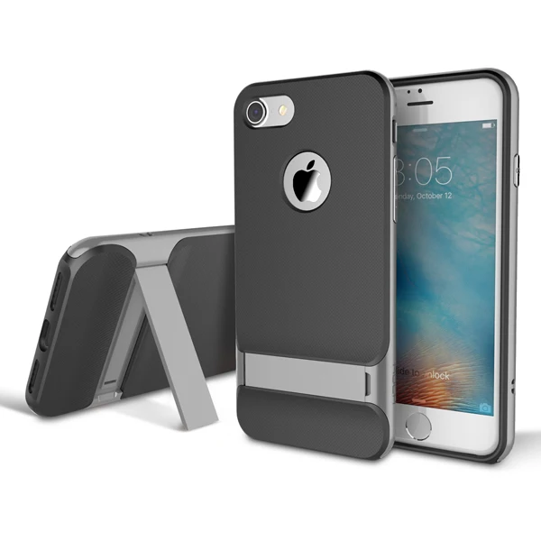 TPU+ PC для iPhone 7 чехол Rock Royce Роскошная подставка держатель чехол s Coque для Apple iPhone 7/7 Plus мобильный телефон задняя крышка - Цвет: Gray