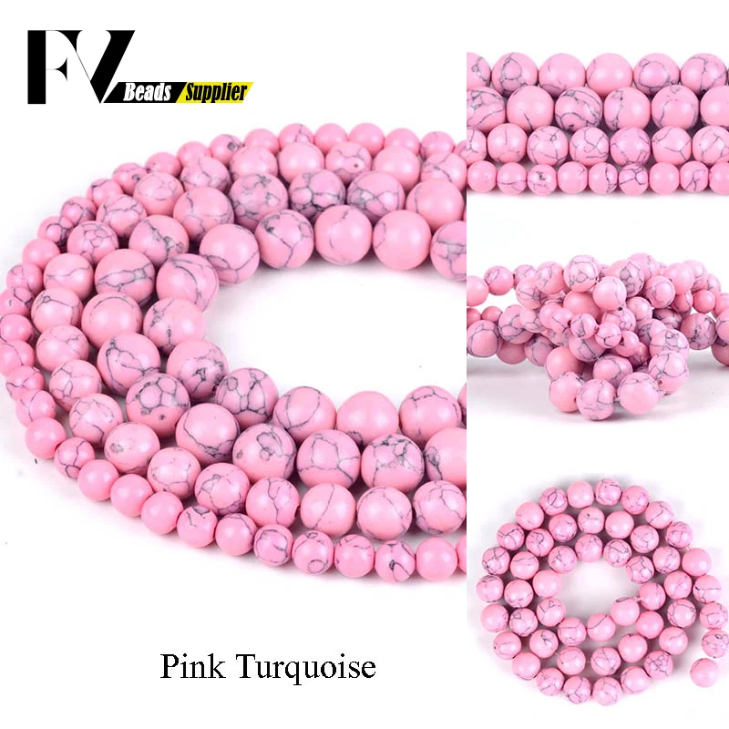 

4mm 6mm 8mm 10mm 12mm Round Synthesis Pink Turquoises Stone Beads for Diy Jewelry Making Bracelet Handicraft Accessories