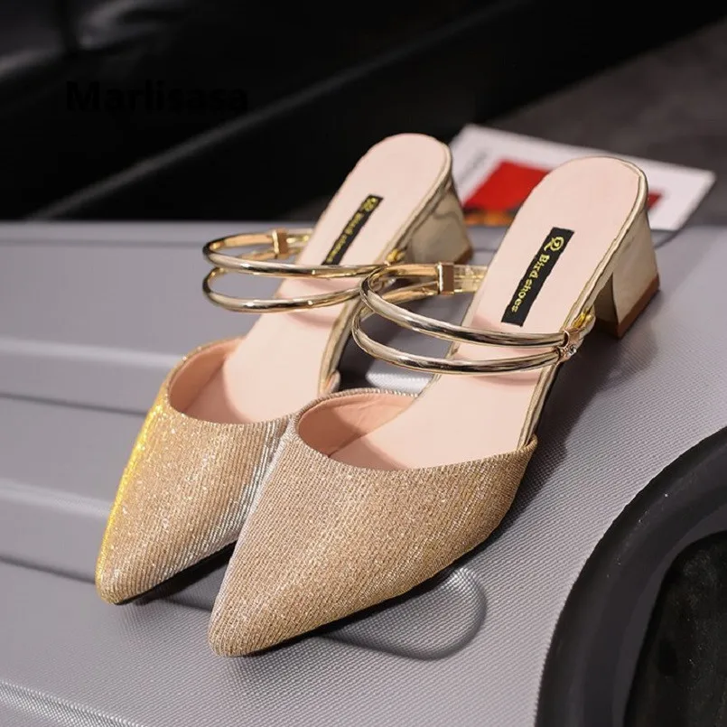 

Marlisasa Women Cute Silver High Quality Slip on High Heel Shoes Lady Casual Golden Summer High Heels Mujer Tacones Altos F5052