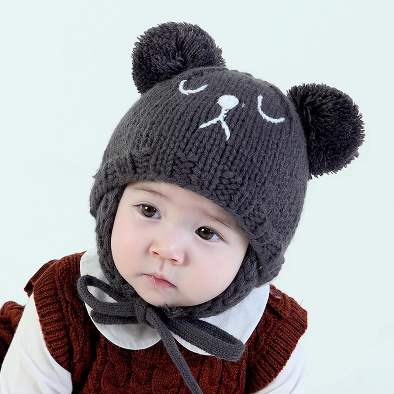 Baby Winter Knitted Bear Ear Pompom Beanies Toddler Beanie Earmuffs Hats Caps Warm Crochet Bonnet Gorros Para Bebe Stuff X | Детская