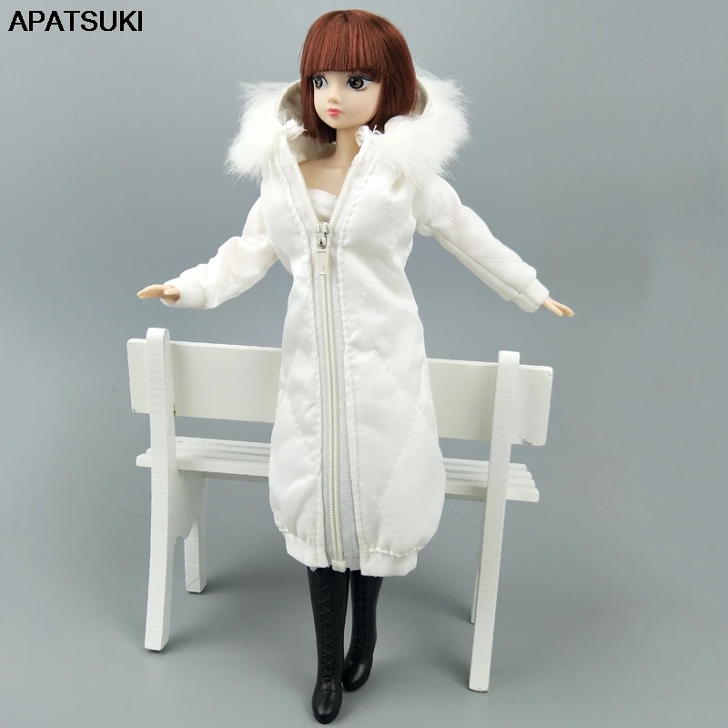Белая зимняя одежда длинное пальто для куклы Барби платье парка 1/6 BJD куртка 1:6