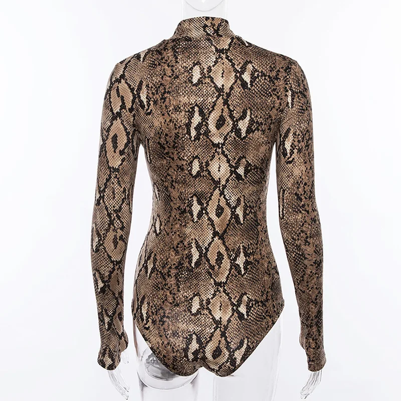 Сексуальный Змеиный узор боди Женский Осенний v-образный вырез с длинными