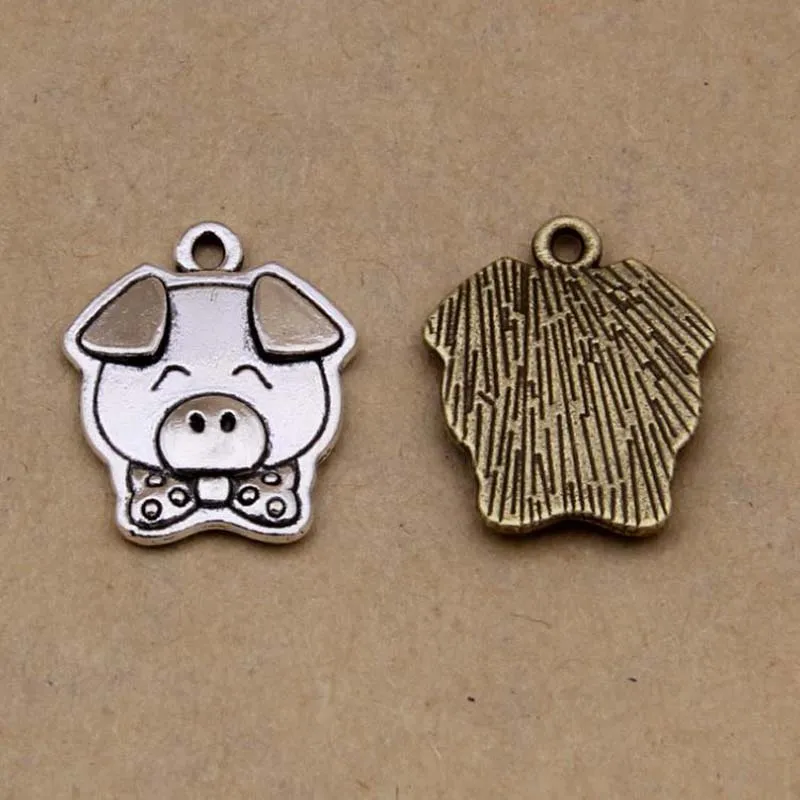 25 шт./лот античное серебро сплав мини ожерелье в форме свиньи кулон 20*16 мм