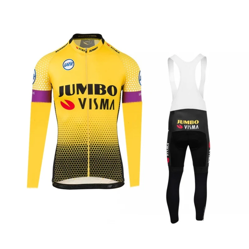 2019 команда jumbo visma Зимние флисовые велосипедные комплекты Джерси мужские теплые