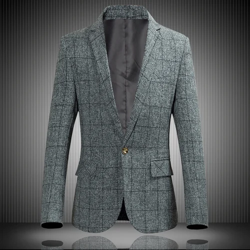 Light grey Качественный Мужской Блейзер на одной пуговице, Ретро Классический Клетчатый приталенный пиджак, винно-красный серый Модный повседневный деловой пиджак, размер S-6XL - Цвет: Light grey