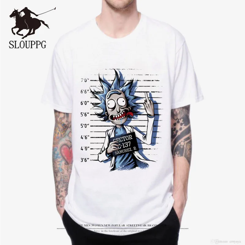 SLOUPPG New 2019 T Shirts Men Rick And Morty Printed T-shirt Round Neck Top Tees Man Funny Cartoon Short Sleeve Summer Clothing1 | Мужская
