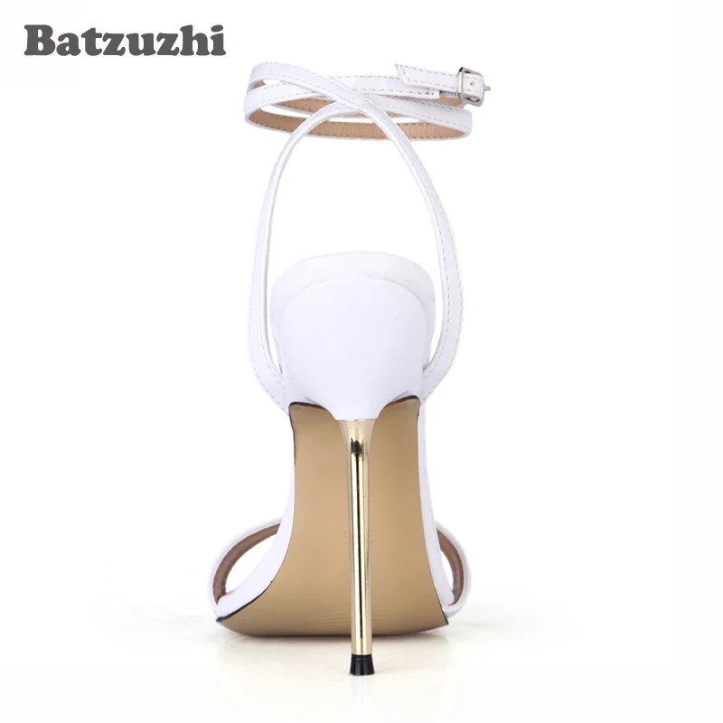 Batzuzhi 100% Новые пикантные женские босоножки белые с ремешком на щиколотке 12 4 см