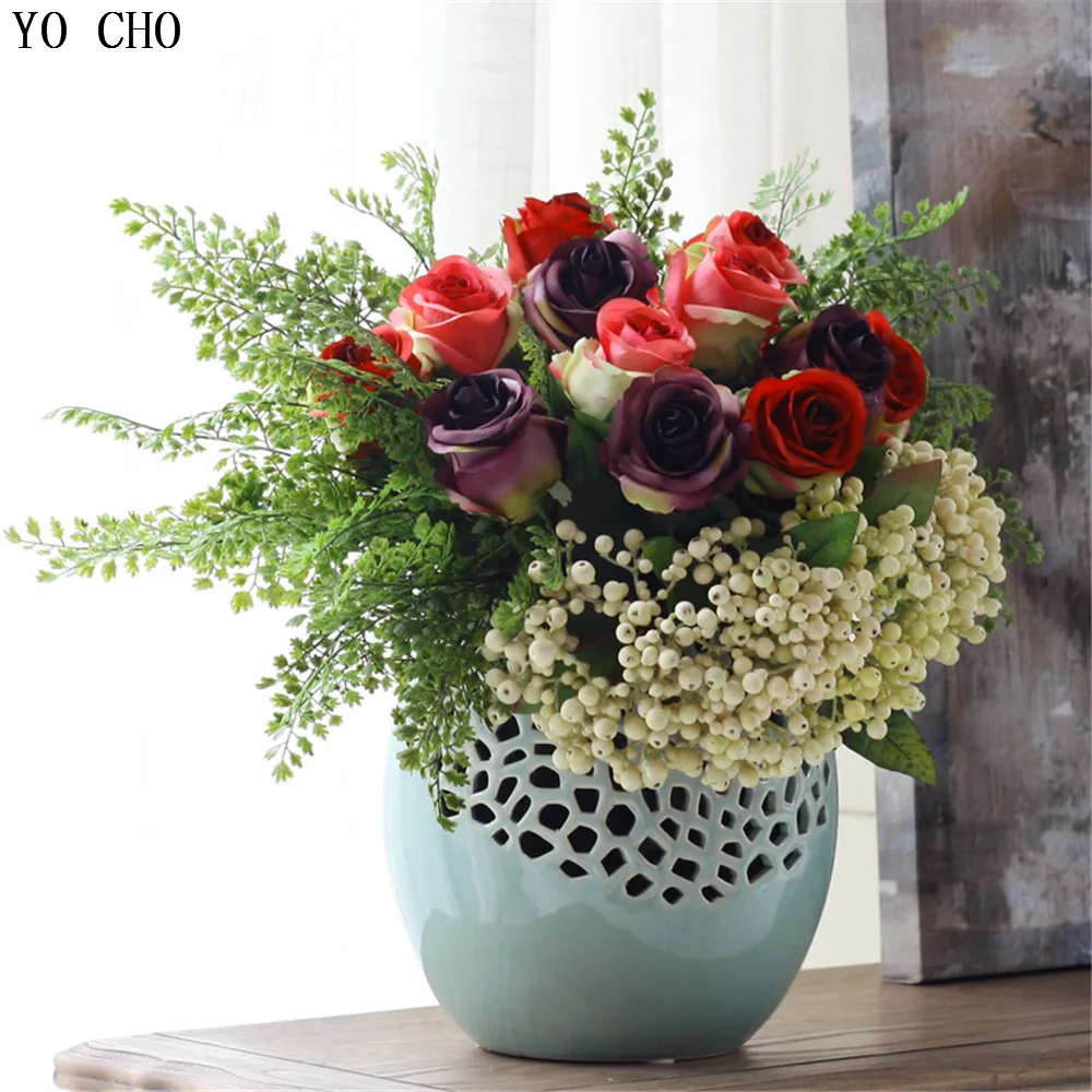 

YO CHO искусственные цветы, 1 ветка, Шелковая Роза в колбе, цветочный букет, свадебный Декор для дома, высококачественные Искусственные цветы п...