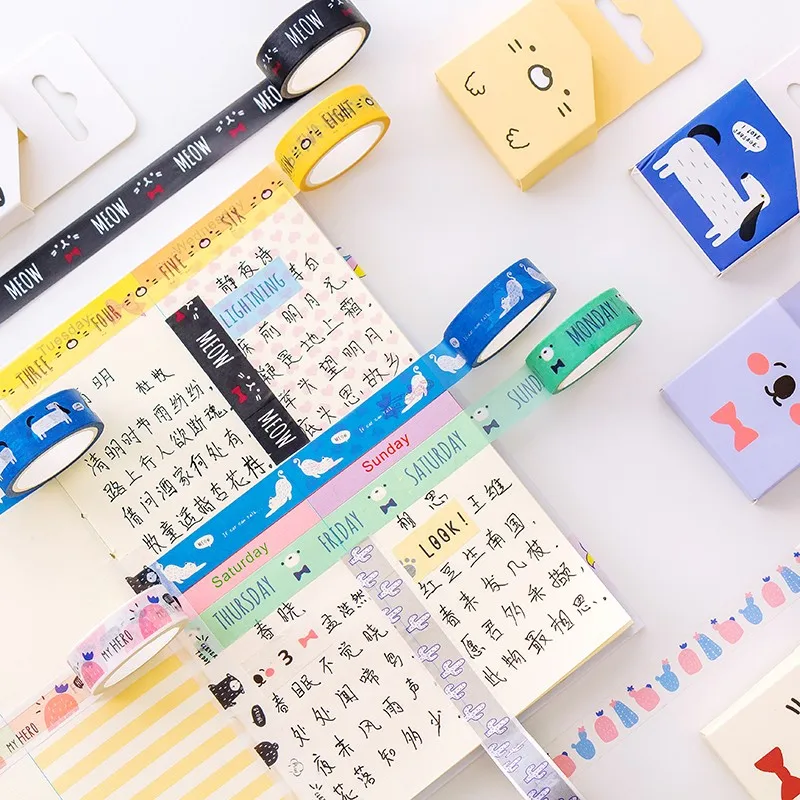 1 шт. 15 мм x 5 м милые Мультяшные животные васи лента дети diy дневник декоративная